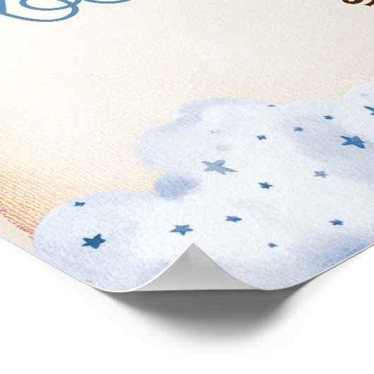 Teddybeer Blauwe Hete Luchtballon & Wolken Welkom Poster (Hoek)