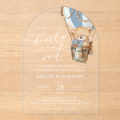 Teddybeer, blauwe heteluchtballon, Baby shower Acryl Uitnodigingen (Voorkant)