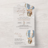 Teddybeer, blauwe heteluchtballon, Baby shower All In One Uitnodiging (Binnen)