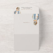 Teddybeer, blauwe heteluchtballon, Baby shower All In One Uitnodiging (Buitenkant)