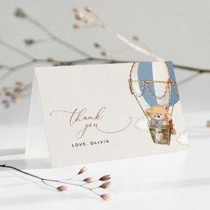Teddybeer, blauwe heteluchtballon, Baby shower Bedankkaart