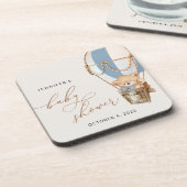 Teddybeer, blauwe heteluchtballon, Baby shower Bier Onderzetter (Linkerzijde)