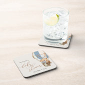 Teddybeer, blauwe heteluchtballon, Baby shower Bier Onderzetter (Rechterzijde)