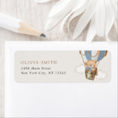 Teddybeer, blauwe heteluchtballon, Baby shower Etiket (Insitu)