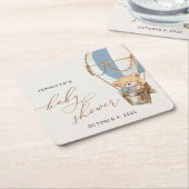 Teddybeer, blauwe heteluchtballon, Baby shower Kartonnen Onderzetters (Schuin)