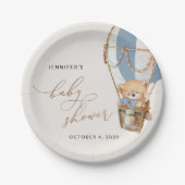 Teddybeer, blauwe heteluchtballon, Baby shower Papieren Bordje (Voorkant)