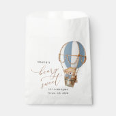 Teddybeer, blauwe heteluchtballon, eerste verjaard bedankzakje (Voorkant)