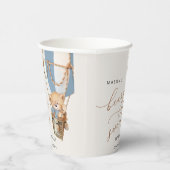 Teddybeer, blauwe heteluchtballon, eerste verjaard papieren bekers (Rechts)