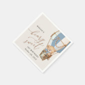 Teddybeer, blauwe heteluchtballon, eerste verjaard servet (Hoek)