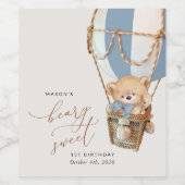 Teddybeer, blauwe heteluchtballon, eerste verjaard wijn etiket (Enkel label)