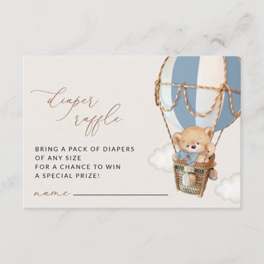 Teddybeer, blauwe heteluchtballon, luierraffel informatiekaartje (Voorkant)