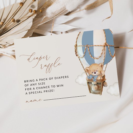 Teddybeer, blauwe heteluchtballon, luierraffel informatiekaartje