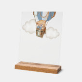 Teddybeer, blauwe heteluchtballon, Momosa Bar Acryl Bord (Hoek)