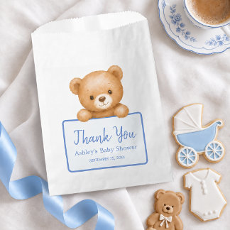 Teddybeer Blauwe Script Bedankt Baby Jongens Showe Bedankzakje