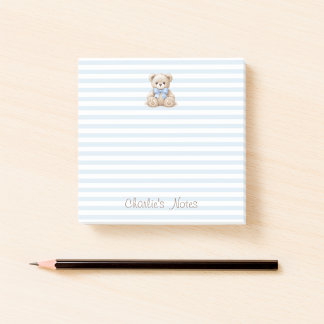 Teddybeer & Blauwe Strepen Aangepaste Naam Script Post-it® Notes