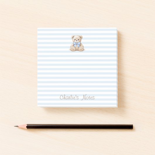 Teddybeer & Blauwe Strepen Aangepaste Naam Script  Post-it® Notes