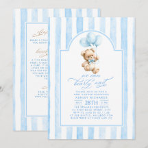 Teddybeer Blauwe Strepen All-in-One Baby Shower