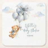 Teddybeer Blauwe Strik Ballonnen Wolken Baby Jonge Kartonnen Onderzetters (Voorkant)