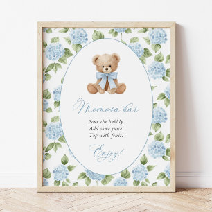 Teddybeer, Blauwe Strik, Blauwe Bloemen, Momosa Ba Poster