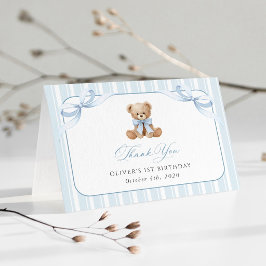 Teddybeer, Blauwe Strik, Blauwe Strepen, Eerste Ve Bedankkaart