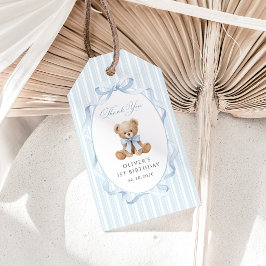 Teddybeer, Blauwe Strik, Blauwe Strepen, Eerste Ve Cadeaulabel