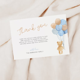 Teddybeer Blauwe Taupe Ballonnen Baby Shower Bedankkaart
