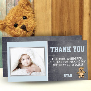 Teddybeer Blauwe Verjaardag Bedankt Fotokaart Kind