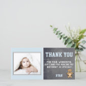 Teddybeer Blauwe Verjaardag Dankjewel Fotokaart Ki Bedankkaart (Staand voorkant)