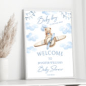 Teddybeer Blauwe Vliegtuig Avontuur Baby Jongen Sh Poster