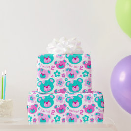 Teddybeer bloemen 2e verjaardag naam cadeau papier