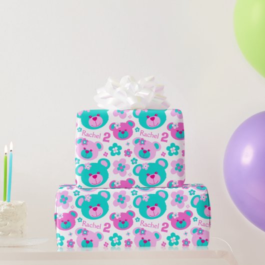 Teddybeer bloemen 2e verjaardag naam cadeau papier (Feestgeschenken)
