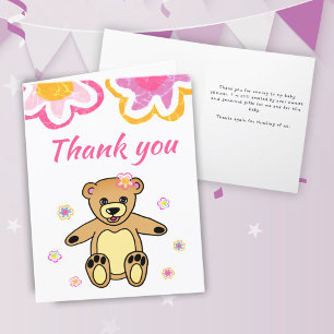 Teddybeer Bloemen Baby Shower Bedankkaart