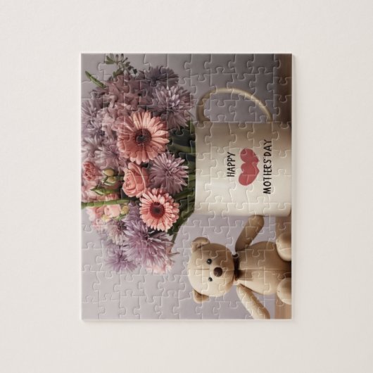 Teddybeer, Bloemen & Koffie Mok - Jigasaw Puzzel Legpuzzel (Verticaal)