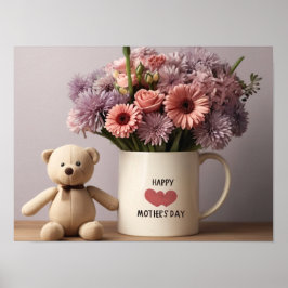 Teddybeer, Bloemen & Koffie Mok Poster