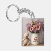 Teddybeer, Bloemen & Koffie Mok Sleutelhanger (Voorkant Links)