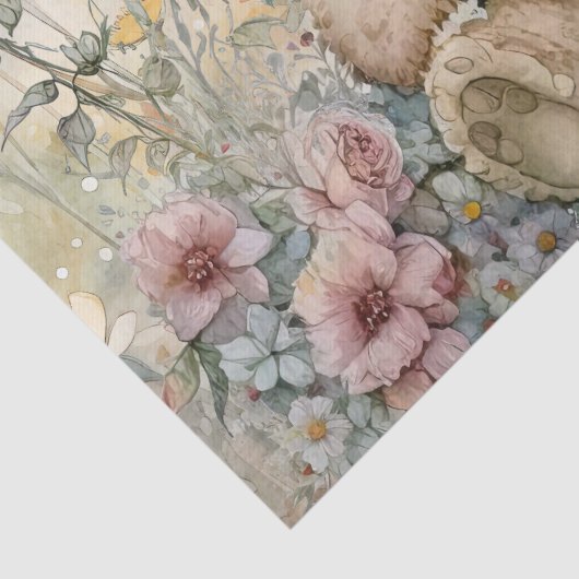 Teddybeer Bloemen Waterverf Tissuepapier (Detail)