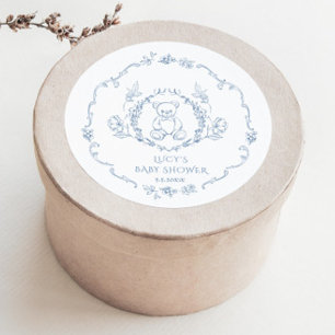 Teddybeer  bloemig lijst Toile baby shower Ronde Sticker
