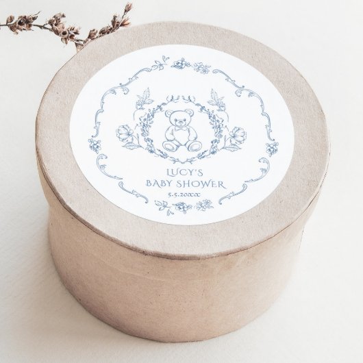 Teddybeer  bloemig lijst Toile baby shower Ronde Sticker