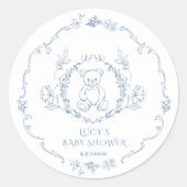 Teddybeer  bloemig lijst Toile baby shower Ronde Sticker (Voorkant)