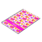 Teddybeer bloemmotief meisjes roze naam notitieboe notitieboek (Linkerzijde)