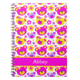 Teddybeer bloemmotief meisjes roze naam notitieboe notitieboek
