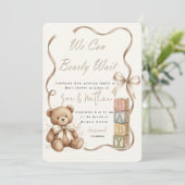 Teddybeer Blokken Baby Shower Kaart (Staand voorkant)