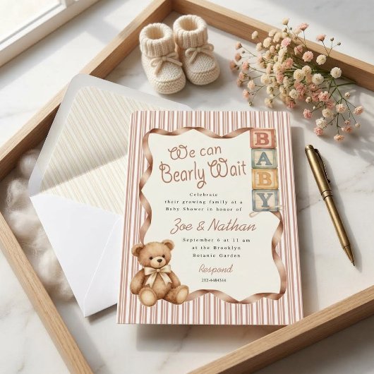 Teddybeer Blokken Baby Shower Kaart