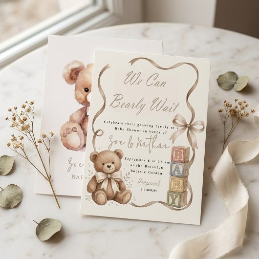 Teddybeer Blokken Baby Shower Kaart