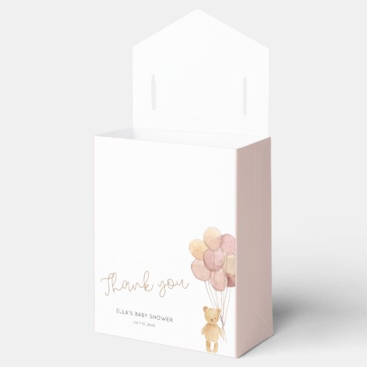 Teddybeer Blush Beige Ballons Baby shower Bedankdoosjes (Geopend)