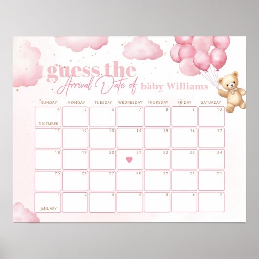 Teddybeer blush roze Raad de vervaldatum kalender Poster (Voorkant)