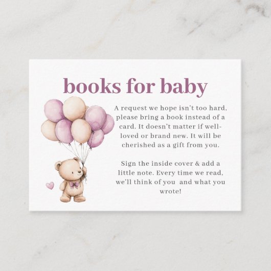 Teddybeer Boeken Baby Violet Hart Beige Ballonnen Informatiekaartje (Voorkant)