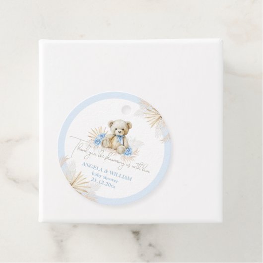 Teddybeer Boho Blue Boy Bedankt Baby shower Bedankjes Labels (In situ)