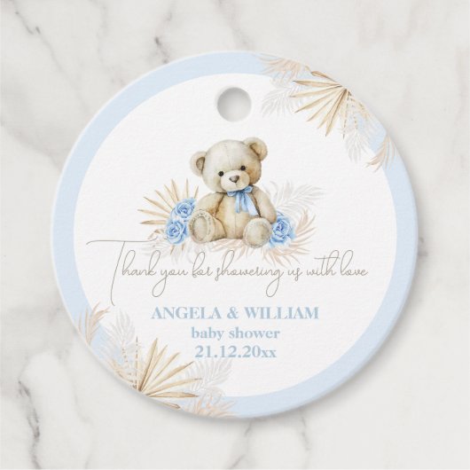 Teddybeer Boho Blue Boy Bedankt Baby shower Bedankjes Labels (Voorkant)