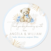 Teddybeer Boho Blue Boy Bedankt Baby shower Ronde Sticker (Voorkant)